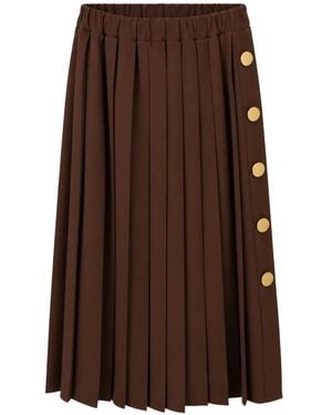 Jucca Pleated Button-Detail Skirt - Brown