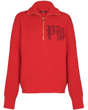 Balmain Jersey con media cremallera - Rojo