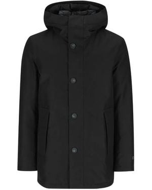 Woolrich Button-Fastening Hooded Coat - Black