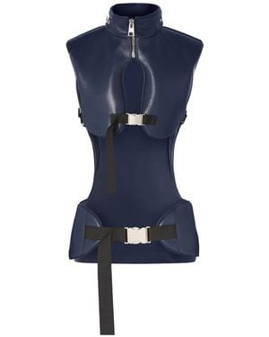 Jean Paul Gaultier Buckle Leather Jacket - Blue