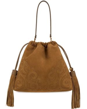 Etro Medium Suede Kalispera Bag With Patch And Tassels - Brown