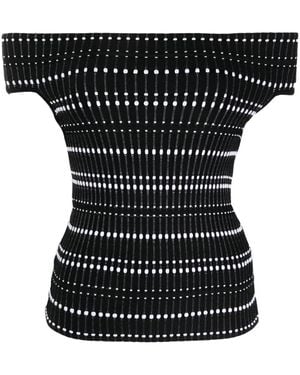 McQueen Open-Knit Off-Shoulder Top - Black