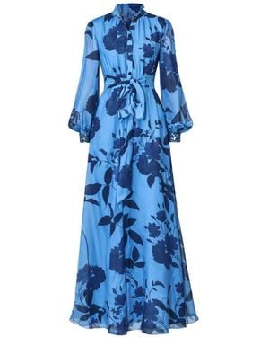 Sachin & Babi Cassandra Embroidered Floral-Print Maxi Dress - Blue