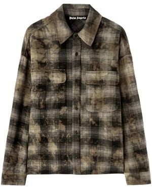 Palm Angels Logo-Print Check-Pattern Shirt - Green
