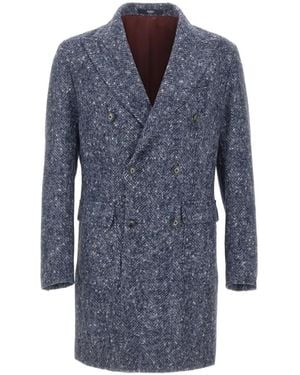 Barba Napoli Clang Herringbone Double-Breasted Coat - Blue