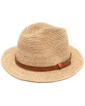 IBELIV Leather-Trimmed Woven Fedora Hat - Natural