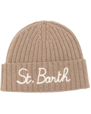 MC2 Saint Barth Wengen Embroidered Ribbed-Knit Beanie Hat - Natural