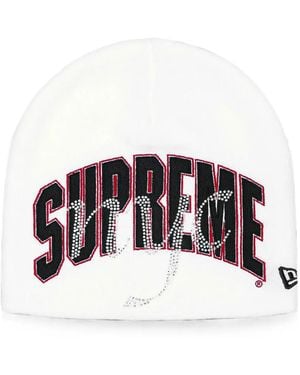 Supreme New Era Rhinestone-Embellished Beanie Hat - White