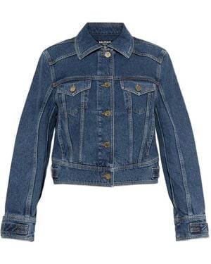 Balmain Logo-Button Denim Jacket - Blue