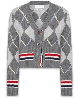 Thom Browne アーガイル Vネック カーディガン - グレー