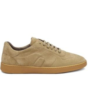 Frau Top-Stitching Suede Trainers - Natural