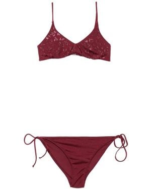 MC2 Saint Barth Virgo Sequin-Embellished Side-Tie Bikini - Red