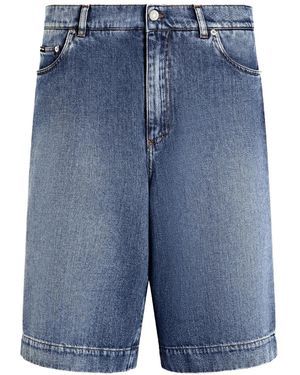 Dolce & Gabbana Logo-Embroidered Denim Shorts - Blue