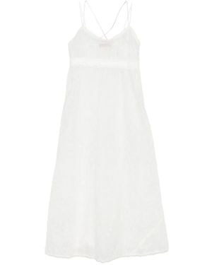 Ermanno Scervino Flower-Embroidered Midi Dress - White