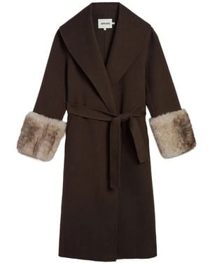Apparis Jill Faux-Fur Trim Belted Single-Breasted Coat - Brown