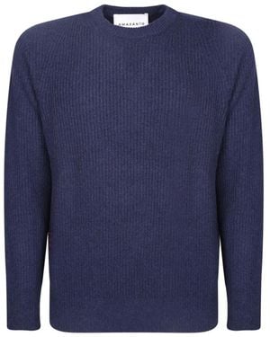 Amaranto Ribbed-Knit Raglan-Sleeve Sweater - Blue