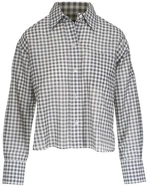 Vince Gingham-Check Cropped Shirt - Grey