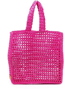 Chica Straw Logo-Patch Tote Bag - Pink