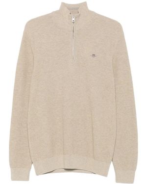 GANT Bestickter Pullover Mit Viertelreißverschluss - Natur