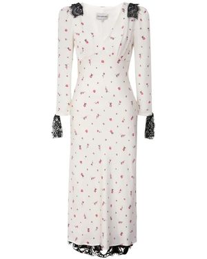 POST MERIDIEM Lace-Trimmed Floral-Print Midi Dress - White