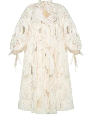 ANOUKI Embroidered Ruffle-Collar Midi Dress - Natural