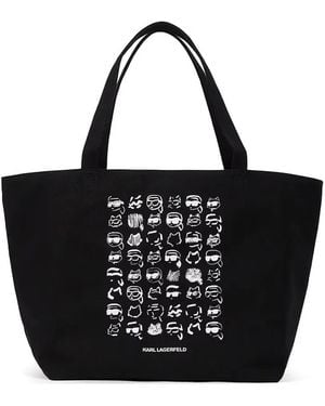 KARL LAGERFELD Graphic-Print Canvas Tote Bag - Black