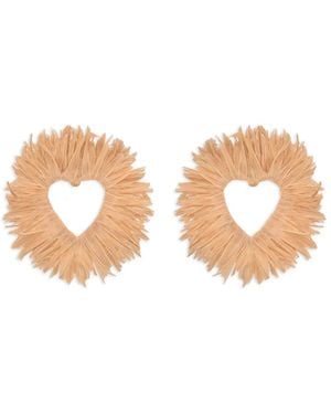 Oscar de la Renta Raffia Heart Earrings - Natural