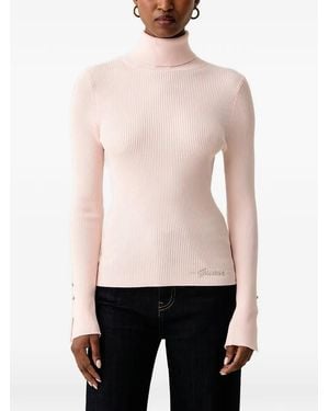 Guess Ribbed-Knit Roll-Neck Jumper - Pink