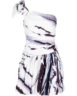 Gemy Maalouf Tie-Dye Print One-Shoulder Dress - White