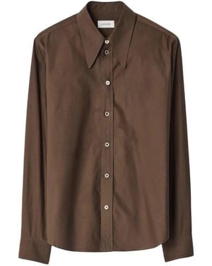 Lemaire Camisa De Seda Y Algodón Con Cuello De Pico - Marrón