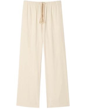Sandro Drawstring-Waist Wide-Leg Cotton Pants - Natural