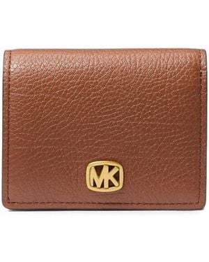 Michael Kors Logo-Plaque Pebbled Leather Wallet - Brown