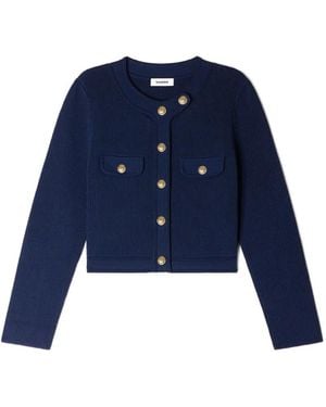 Sandro Cropped Rib Knit Cardigan - Blue