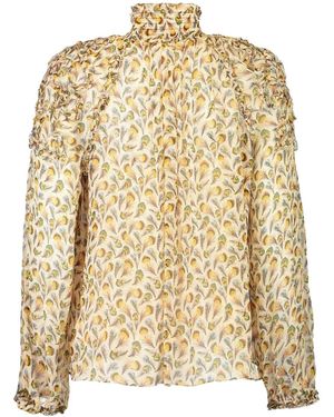 Ulla Johnson Magdalena Ruffled Feather-Print Blouse - Natural