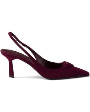 Prada 75Mm Slingback Triangle-Logo Court Shoes - Purple
