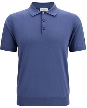 Piacenza Cashmere Classic-Collar Button Polo Shirt - Blue