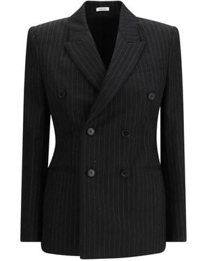 McQueen Pinstripe-Print Double-Breasted Blazer - Black