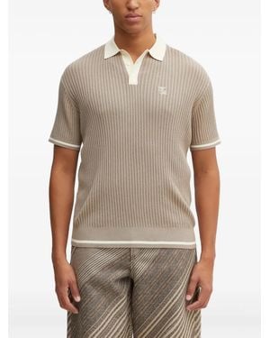 Filling Pieces Ribbed Embroidered-Detail Polo Shirt - Grey