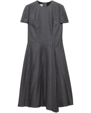 Prada Asymmetrische Midi-Jurk Met Korte Mouwen - Grijs