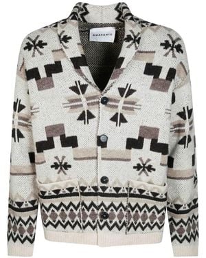Amaranto Geometric-Pattern Shawl-Collar Cardigan - Grey