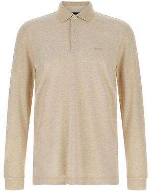 BOSS Embroidery-logo Long-sleeve Polo Shirt - ナチュラル