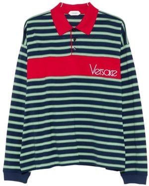 Versace Striped Logo-Embroidered Polo Shirt - Green