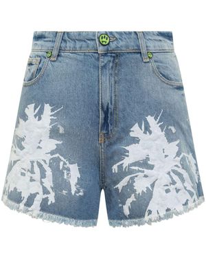 Barrow Abstract-Pattern Print Denim Shorts - Blue