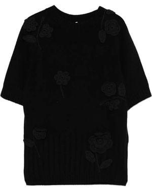 Liviana Conti Flower-Embellished Knit Sweater - Black