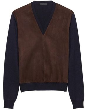 Prada Superfine Pullover Aus Wolle Und Wildleder - Braun