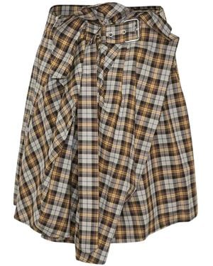 MSGM Plaid Belted Midi Skirt - White