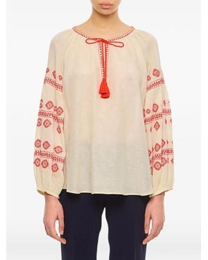 BENARAS BY CITRUS Gathers Floral Embroidery Top - Natural