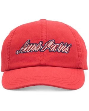 Ami Paris Cotton Cap With Embroidery - Red