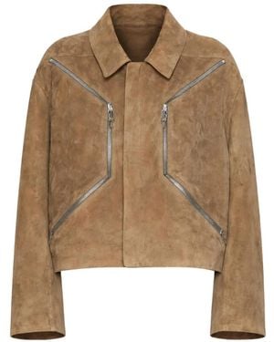 Rick Owens Heizer Mac Leren Jas Met Rits - Bruin