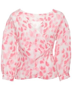 120% Lino Abstract-Print Wrap-Style Blouse - Pink